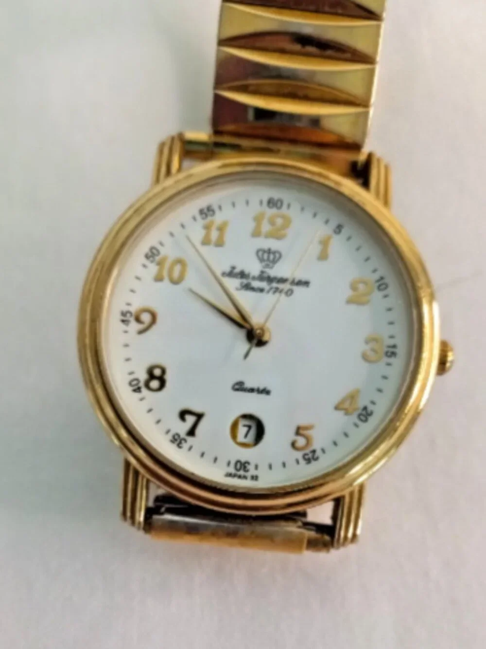 Jules Jurgensen Women's Gold Tone Quartz Watch 28mm Date Stretch Band Works